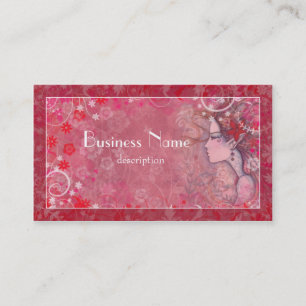 Flowers Pink Red and White with Illustrated Woman Business Card