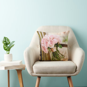 Flowers Pink Rose Bouquet Cushion