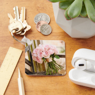 Flowers   Pink Rose Bouquet Key Ring