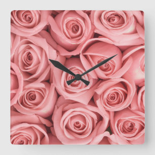 Flowers   Pink Roses Square Wall Clock
