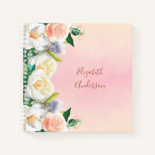 Flowers pink white name notebook