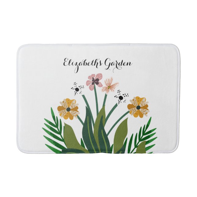 Flowers Pink Yellow Watercolor Bouquet Garden Bath Mat (Front)