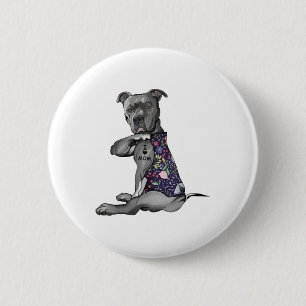 Flowers Pitbull - I Love Mum Hippie Dog Pitbull Ta 6 Cm Round Badge