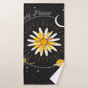 Flowers planet the sun and the moon graphic art bath towel