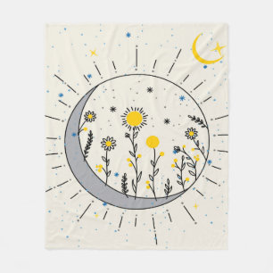 Flowers planet the sun and the moon graphic art fleece blanket