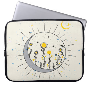 Flowers planet the sun and the moon graphic art laptop sleeve