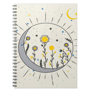 Flowers planet the sun and the moon graphic art notebook