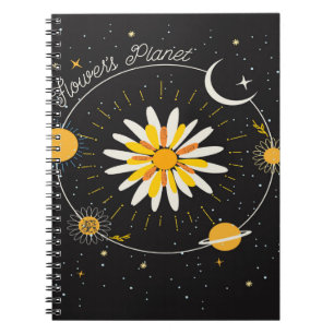 Flowers planet the sun and the moon graphic art notebook