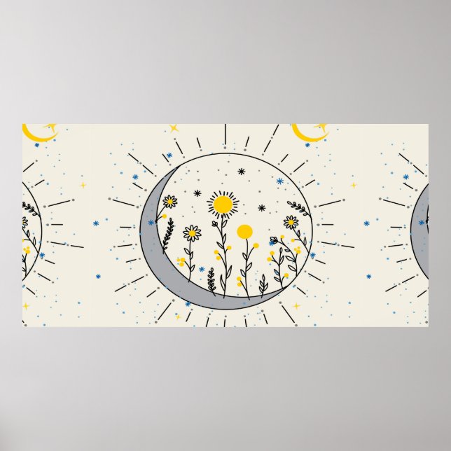 Flowers planet the sun and the moon graphic art poster (Front)