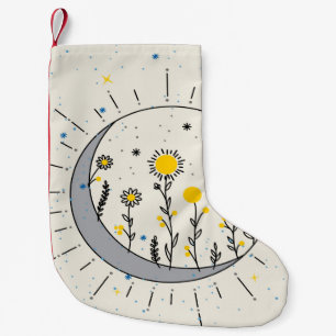 Flowers planet the sun and the moon graphic art small christmas stocking