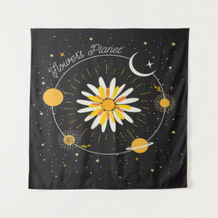Flowers planet the sun and the moon graphic art tapestry