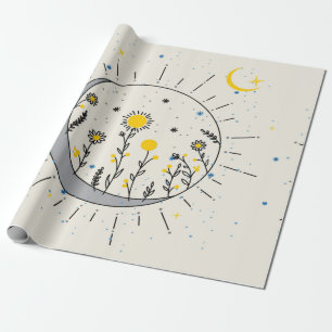 Flowers planet the sun and the moon graphic art wrapping paper