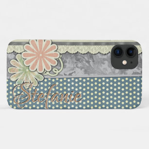 Flowers, Polka Dots & Lace (green) iPhone 11 Case