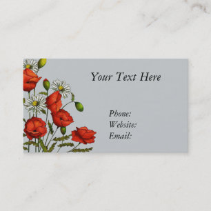 Flowers, Poppies and Daisies, Hand Drawn Art Business Card