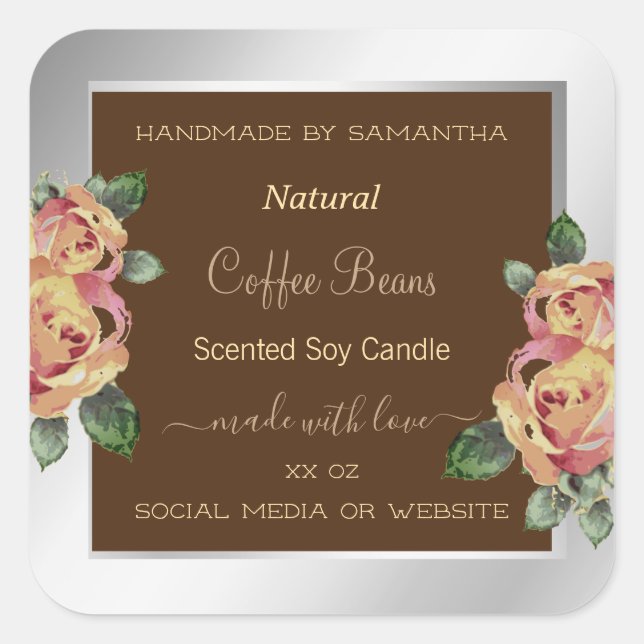 Flowers Product Packaging Labels Brown and Silver (Front)