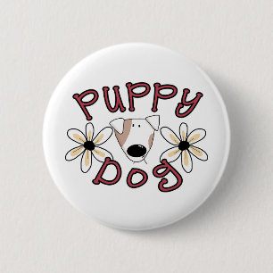 Flowers Puppy Dog 6 Cm Round Badge