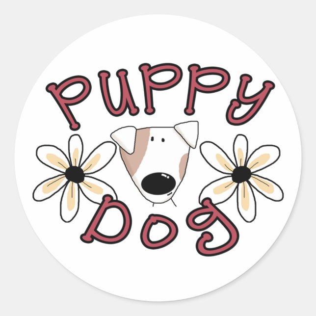 Flowers Puppy Dog Classic Round Sticker (Front)