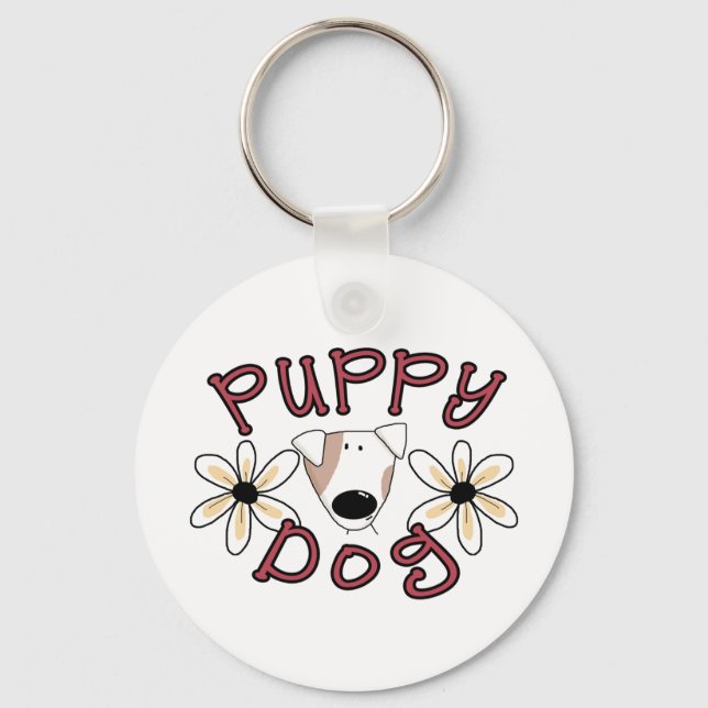 Flowers Puppy Dog Key Ring (Front)
