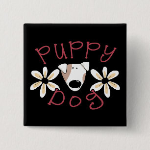 Flowers Puppy Dog T-shirts and Gifts 15 Cm Square Badge