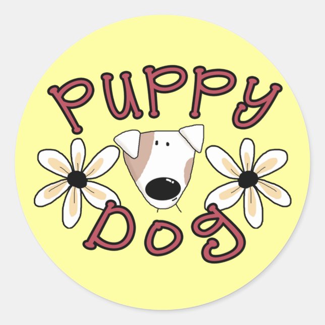 Flowers Puppy Dog T-shirts and Gifts Classic Round Sticker (Front)