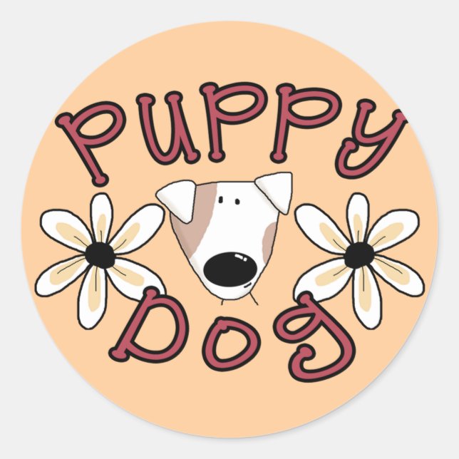 Flowers Puppy Dog T-shirts and Gifts Classic Round Sticker (Front)