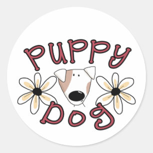Flowers Puppy Dog T-shirts and Gifts Classic Round Sticker