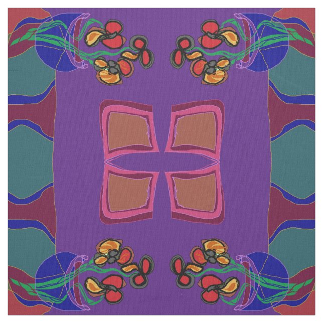 Flowers purple/ green /orange /yellow>Fabric Fabric (Swatch)