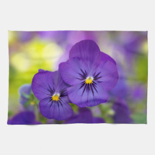 Flowers Purple Pansies Tea Towel