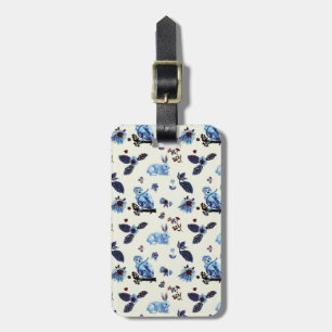 Flowers Rabbit Monkey Blue White Vintage Luggage Tag