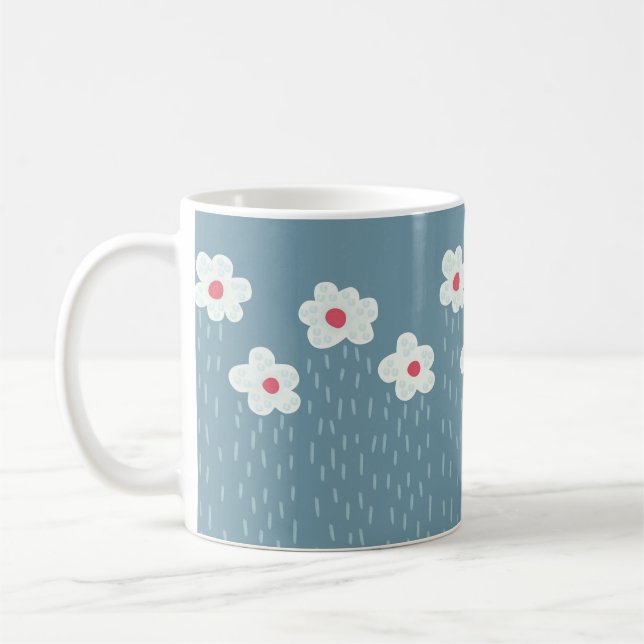 Flowers Raining Springtime Blue Gloomy Fun Coffee Mug (Left)