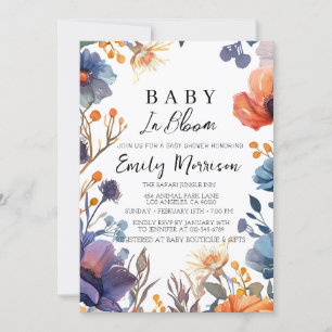 flowers red and blue Baby Shower  Invitation