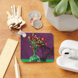 Flowers Red Carantion Bouquet Key Ring