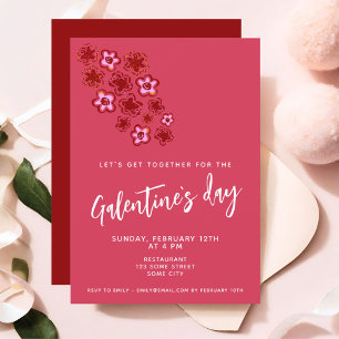 Flowers Red Pink Friends Galentine`s Day Invitation