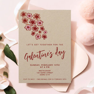 Flowers Red Pink Friends Galentine`s Day Kraft Invitation