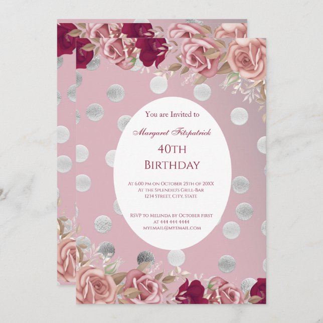  Flowers Red Pink White Roses Birthday Party Invitation (Front/Back)