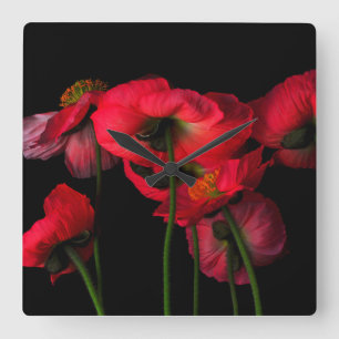 Flowers   Red Poppies Square Wall Clock