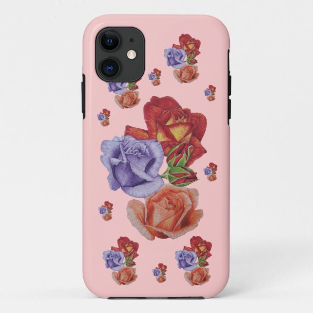 flowers red roses and rose buds floral art Case-Mate iPhone case (Back)