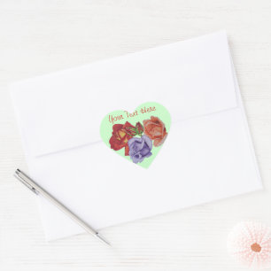 flowers red roses and rose buds floral art heart sticker