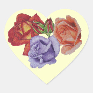 flowers red roses and rose buds floral art heart sticker
