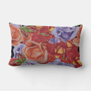 flowers red roses and rose buds floral art lumbar cushion