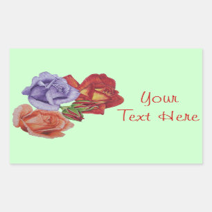 flowers red roses and rose buds floral art rectangular sticker