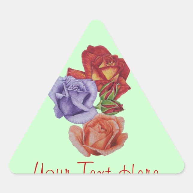 flowers red roses and rose buds floral art triangle sticker (Front)