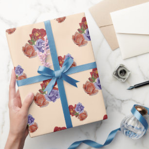 flowers red roses and rose buds floral  wrapping paper
