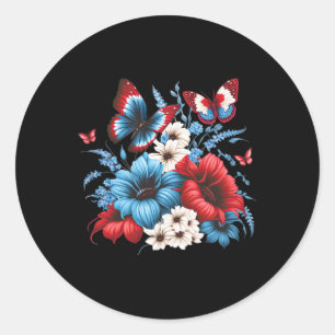 Flowers - Red White And Blue 4th Of July Patriotic Classic Round Sticker