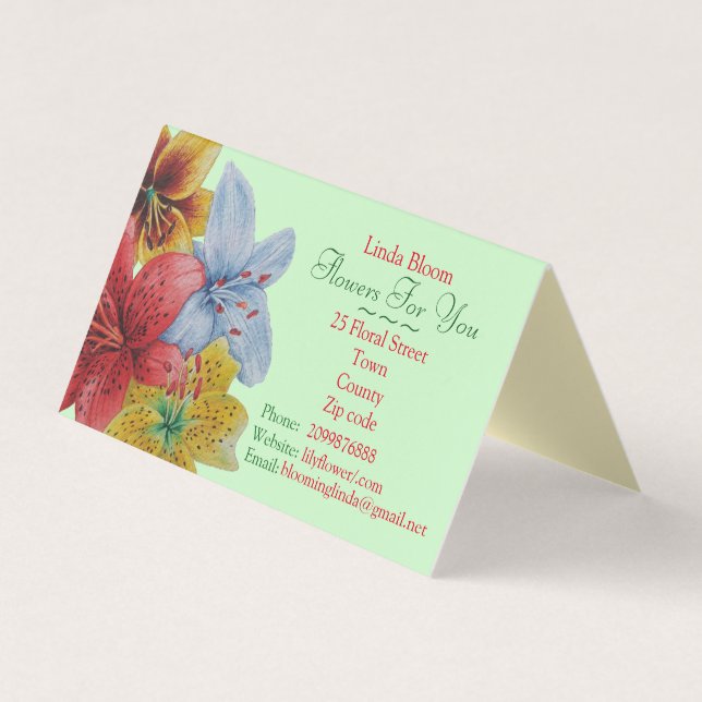 flowers red yellow blue Lilies original florists B Business Card (Front)