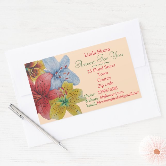 flowers red yellow blue Lilies original florists Rectangular Sticker (Envelope)