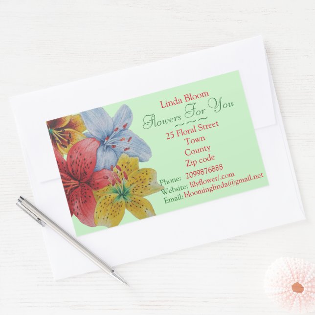flowers red yellow blue Lilies original florists Rectangular Sticker (Envelope)