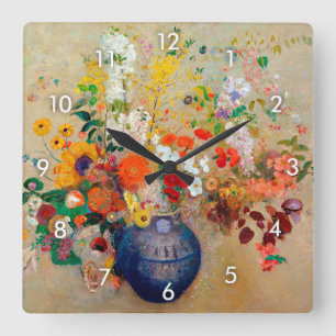 Flowers, Redon Square Wall Clock