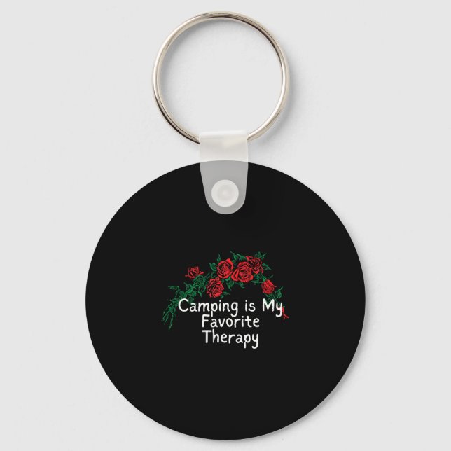 Flowers retro red graphic camping is favourite key ring (Front)