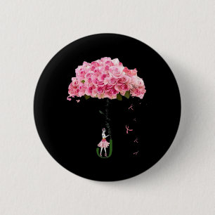 Flowers Ribbon Breast Cancer Awareness Fighter Wom 6 Cm Round Badge
